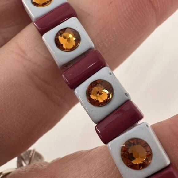 Roxanne Assoulin Womens Enamel Swarovski Crystal Stretch Bracelet Light blue Red - Picture 5 of 12